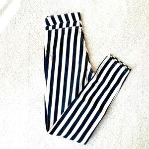 H&M. Navy and white striped tapered trousers. Size 6.